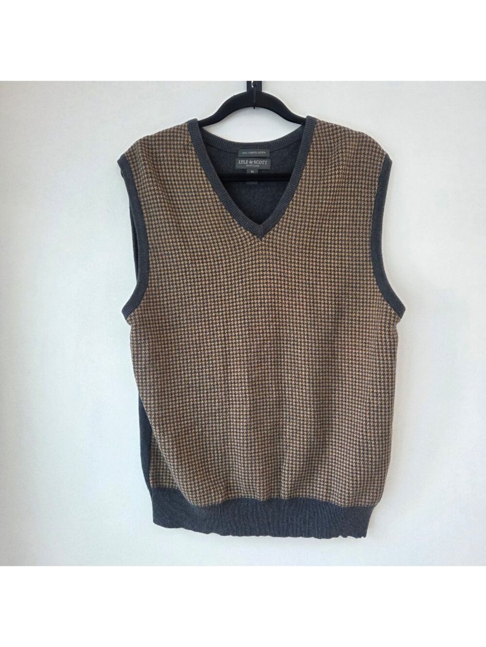 Lyle & Scott Scotland 100% Combed Cotton Houndstooth Sweater Vest Knit Men's M